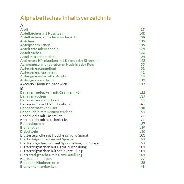 Alphabetisches Inhaltsverzeichnis